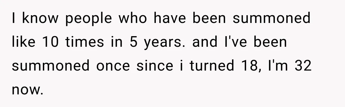 I know people who have been summoned like 10 times in 5 years. and I've been summoned once since i turned 18, I'm 32 now.