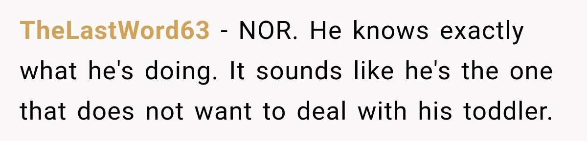 TheLastWord63 − NOR. He knows exactly what he's doing. It sounds like he's the one that does not want to deal with his toddler.