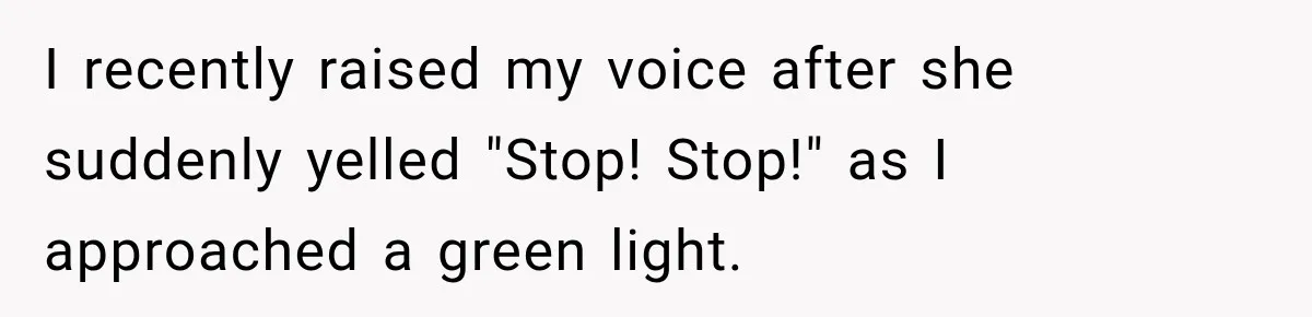 I recently raised my voice after she suddenly yelled "Stop! Stop!" as I approached a green light.