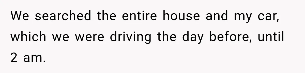 We searched the entire house and my car, which we were driving the day before, until 2 am.
