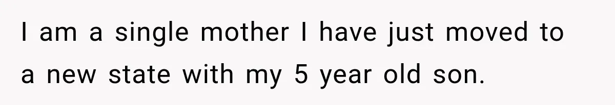 I am a single mother I have just moved to a new state with my 5 year old son.
