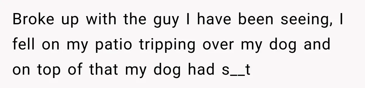 Broke up with the guy I have been seeing, I fell on my patio tripping over my dog and on top of that my dog had s__t